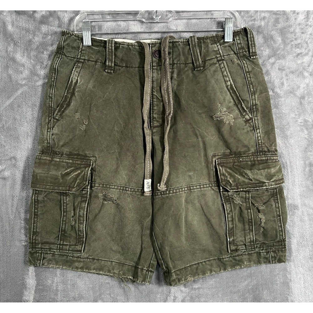 Abercrombie & Fitch Cargo Shorts Mens 30 Green Y2K Paratrooper Distressed Army